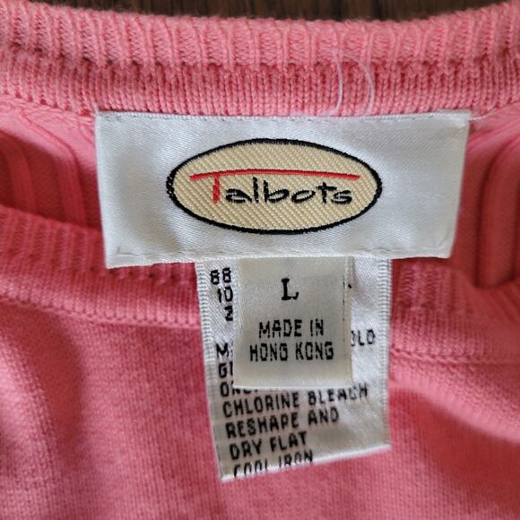 Talbots Womens L Short Sleeve Pink Orange Salmon Ribbed Sweater Shirt Summer Top - Picture 5 of 12